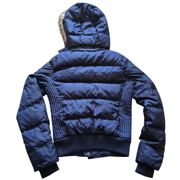Vintage American Eagle Outfitters Puffer Jacket Coat Faux Fur Hood Blue Small S - Picture 2 of 13